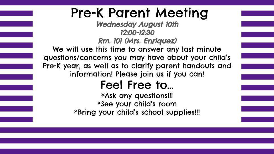 Pre-K Parent Meeting